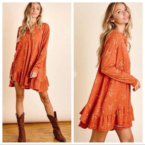 #27 Boho Floral Ruffle Hem Tunic Dress - Picture 2 of 6